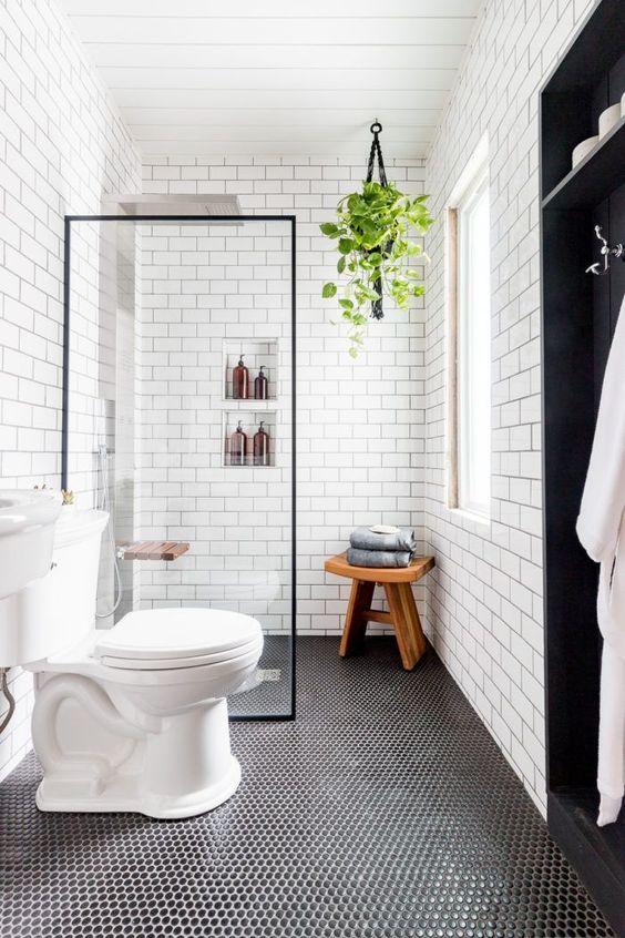 walk in showers black tile floor plants in the bathroom small bathroom design
