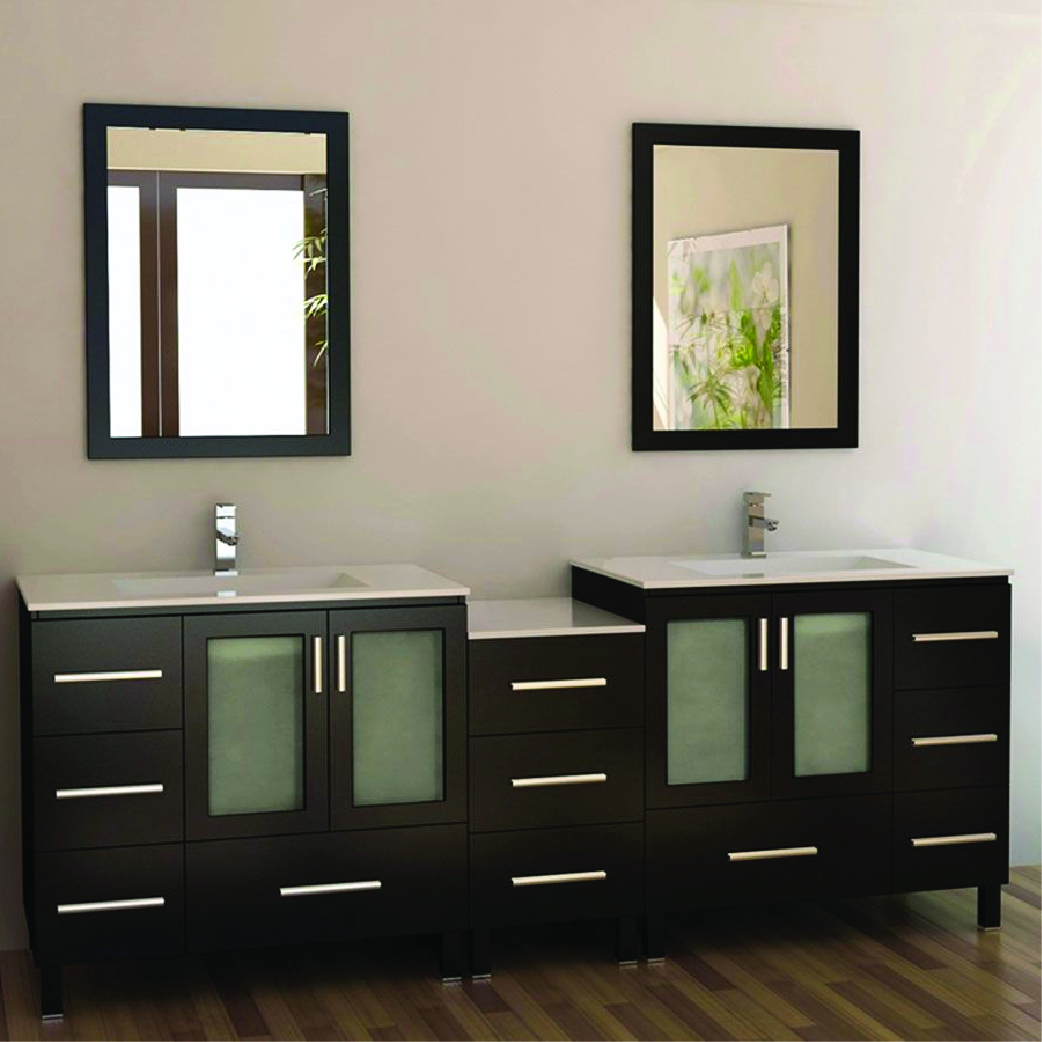 double vanity with black espresso and off white counter tops