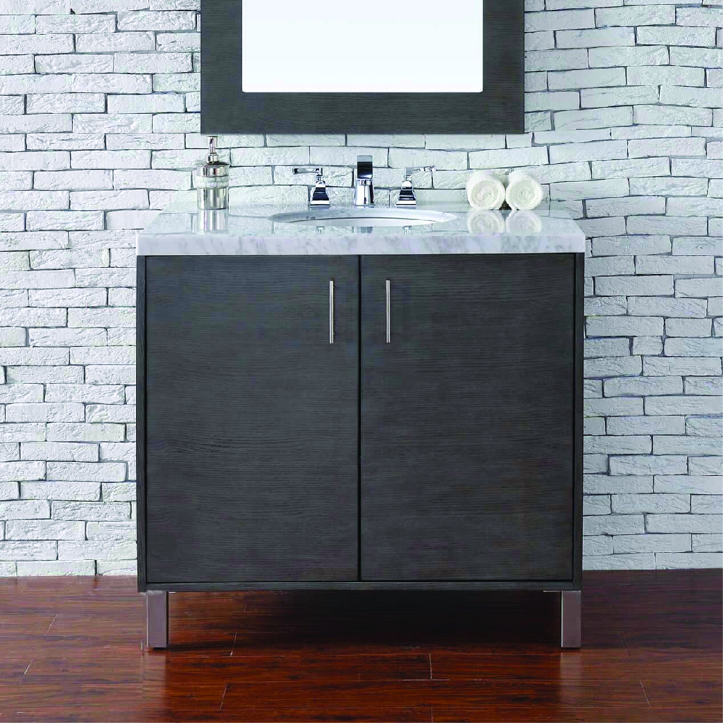 metropolitan single vanity in espresso with stone top and two cabinets