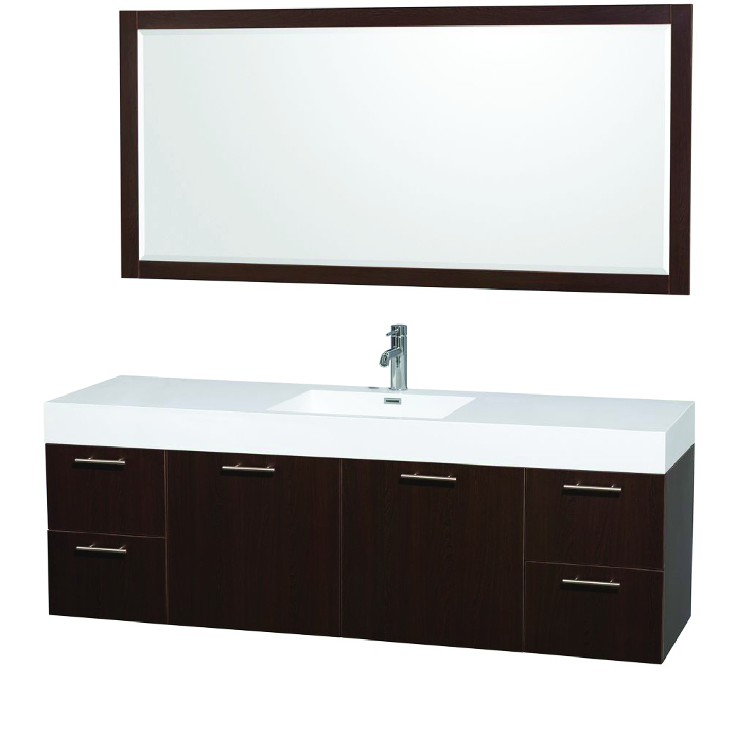 amare single bathroom vanity in natural wood with white top
