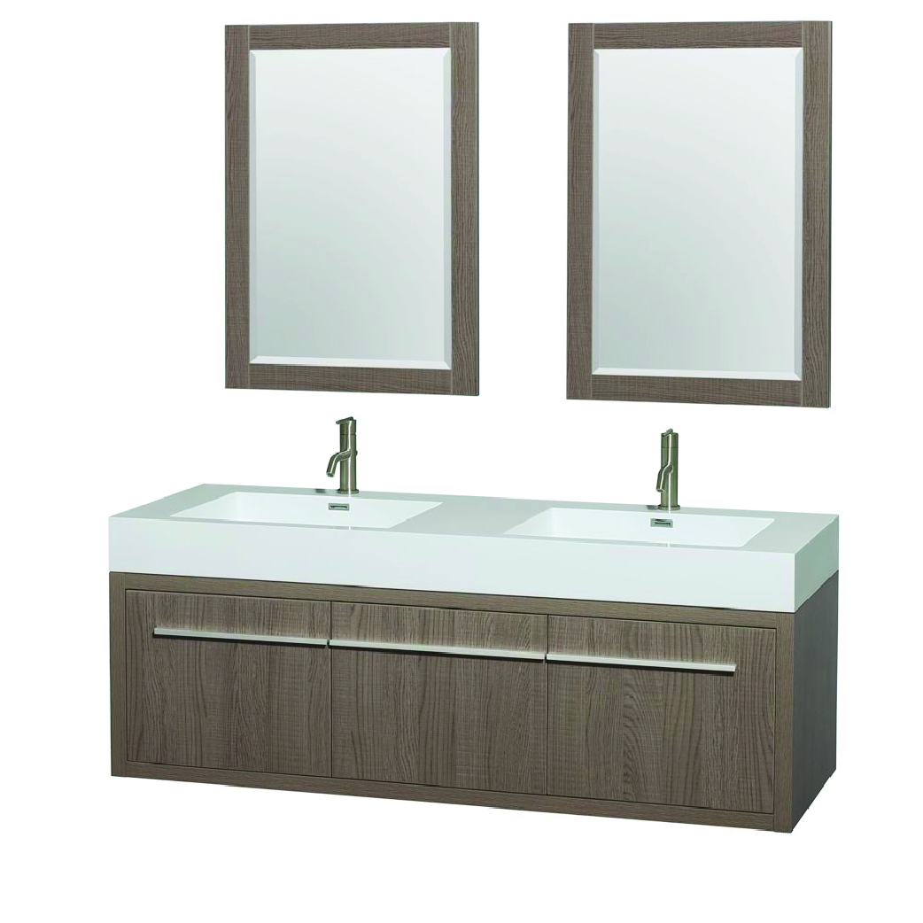 natural wood double floating vanity